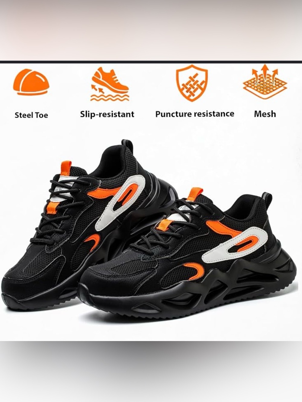 Brand New Black & Orange Safety Sneakers
